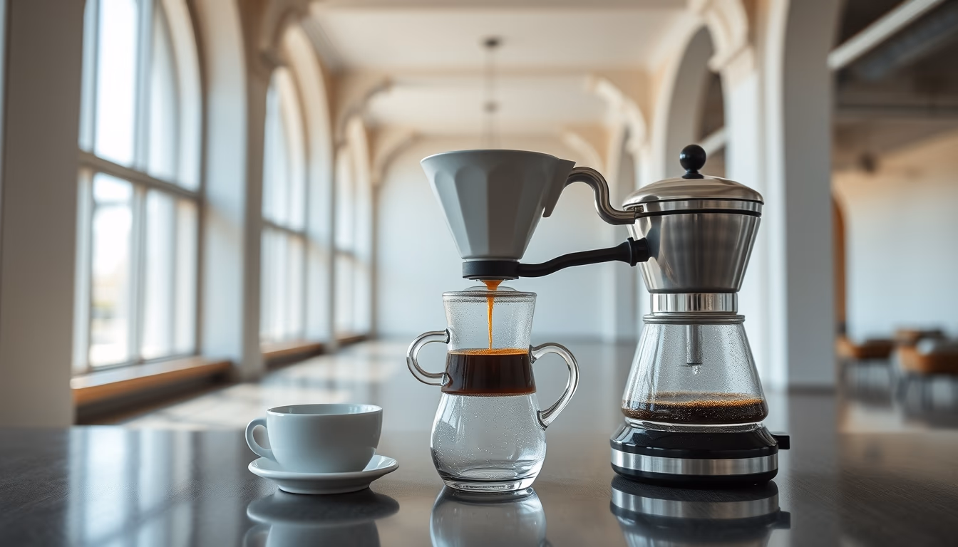 pour over coffee setup in editorial style