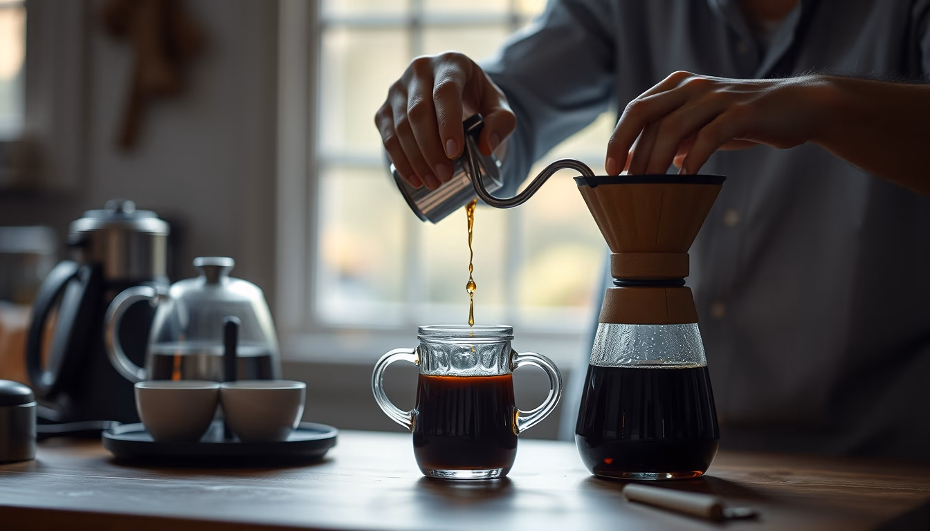 pour over coffee setup in editorial style