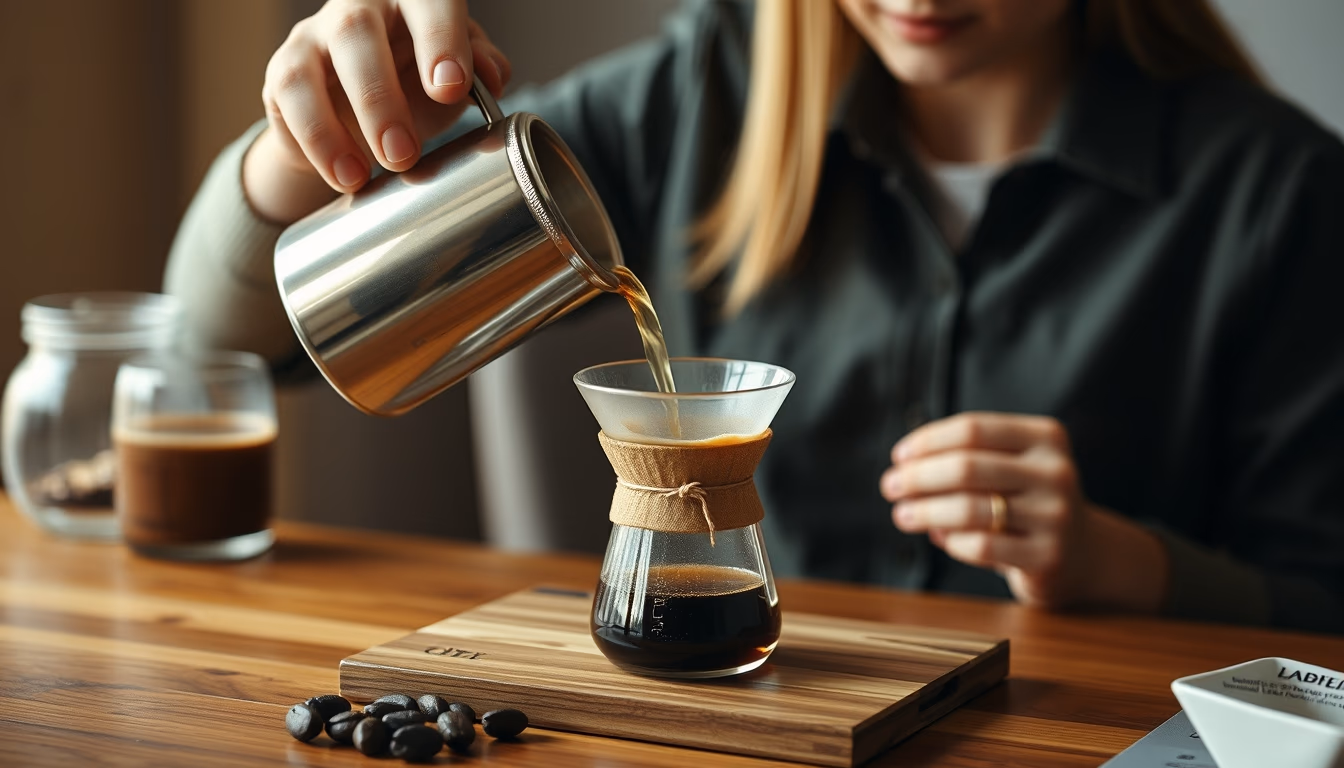 pour over coffee setup in editorial style