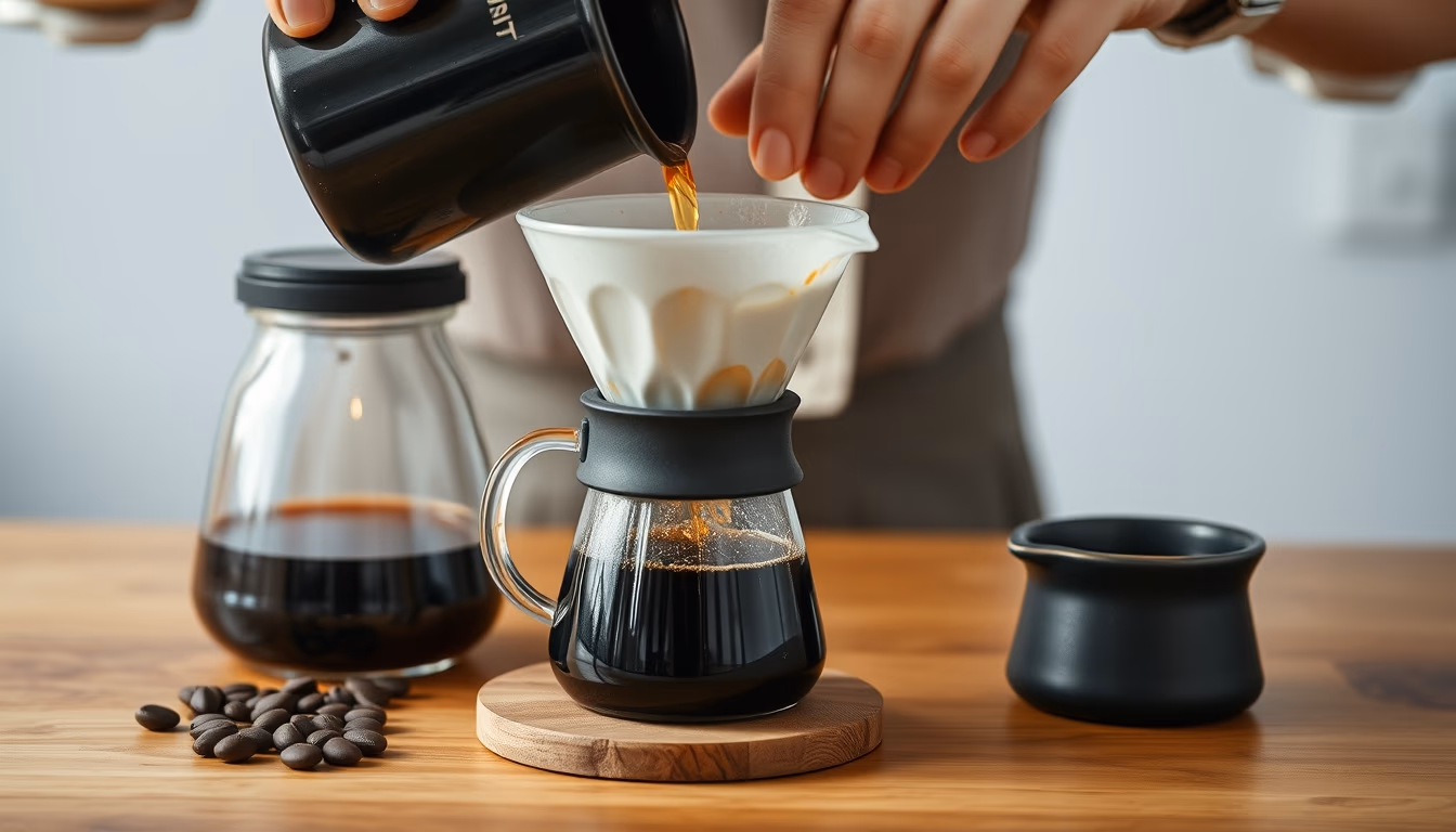 pour over coffee setup in editorial style