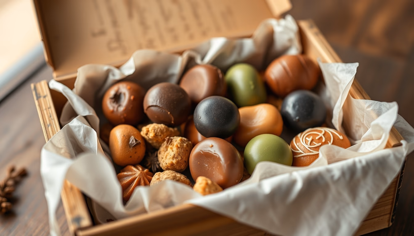 pralines assorted box in editorial style