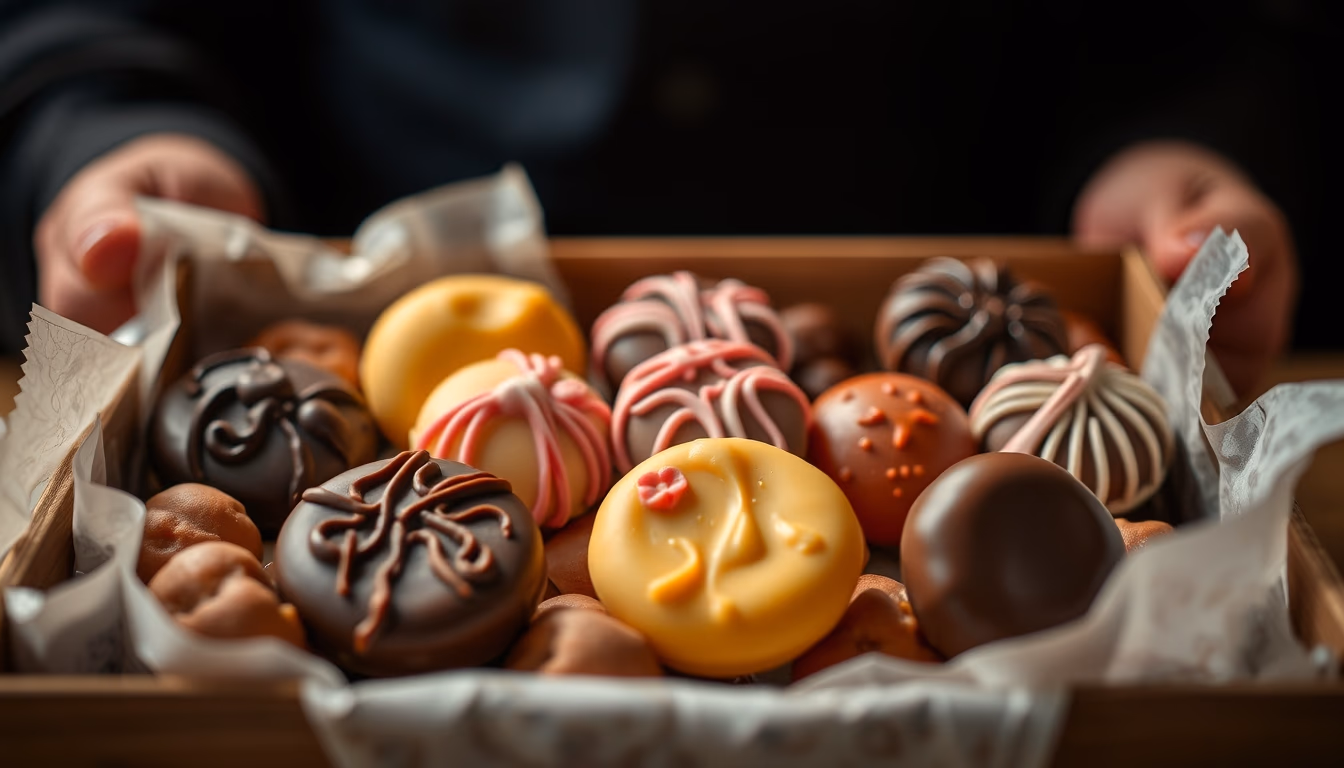 pralines assorted box in editorial style