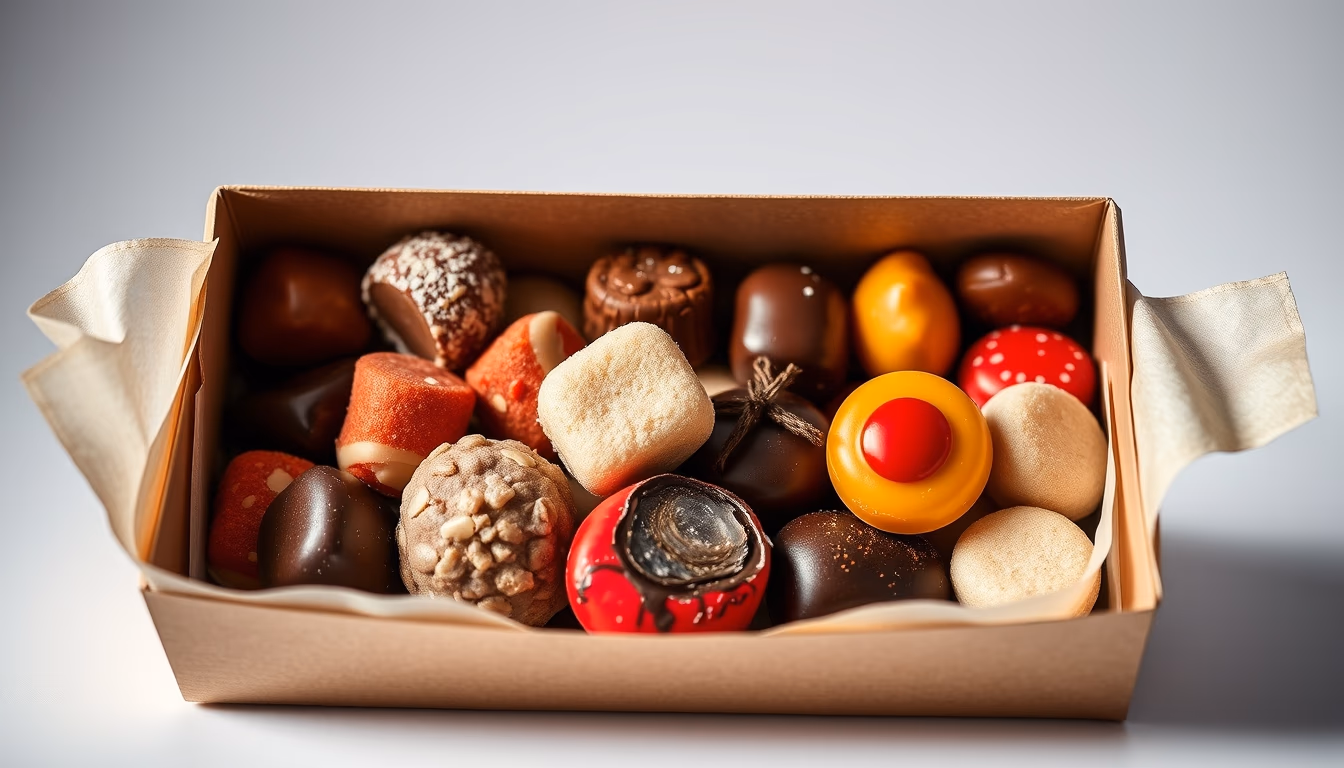 pralines assorted box in editorial style
