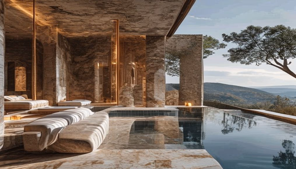private spa hammam marble onyx in luxury editorial photography
