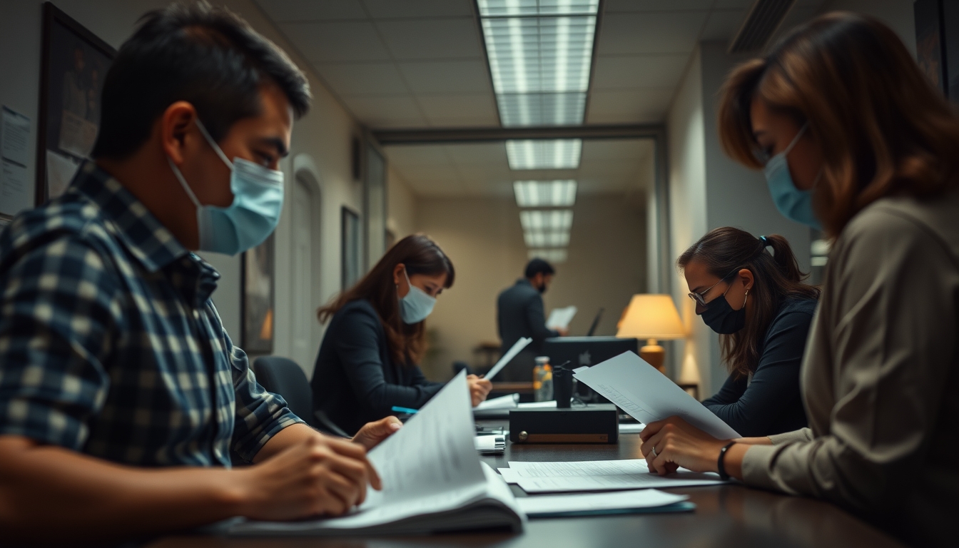 Procon office with citizens filing complaints em estilo editorial