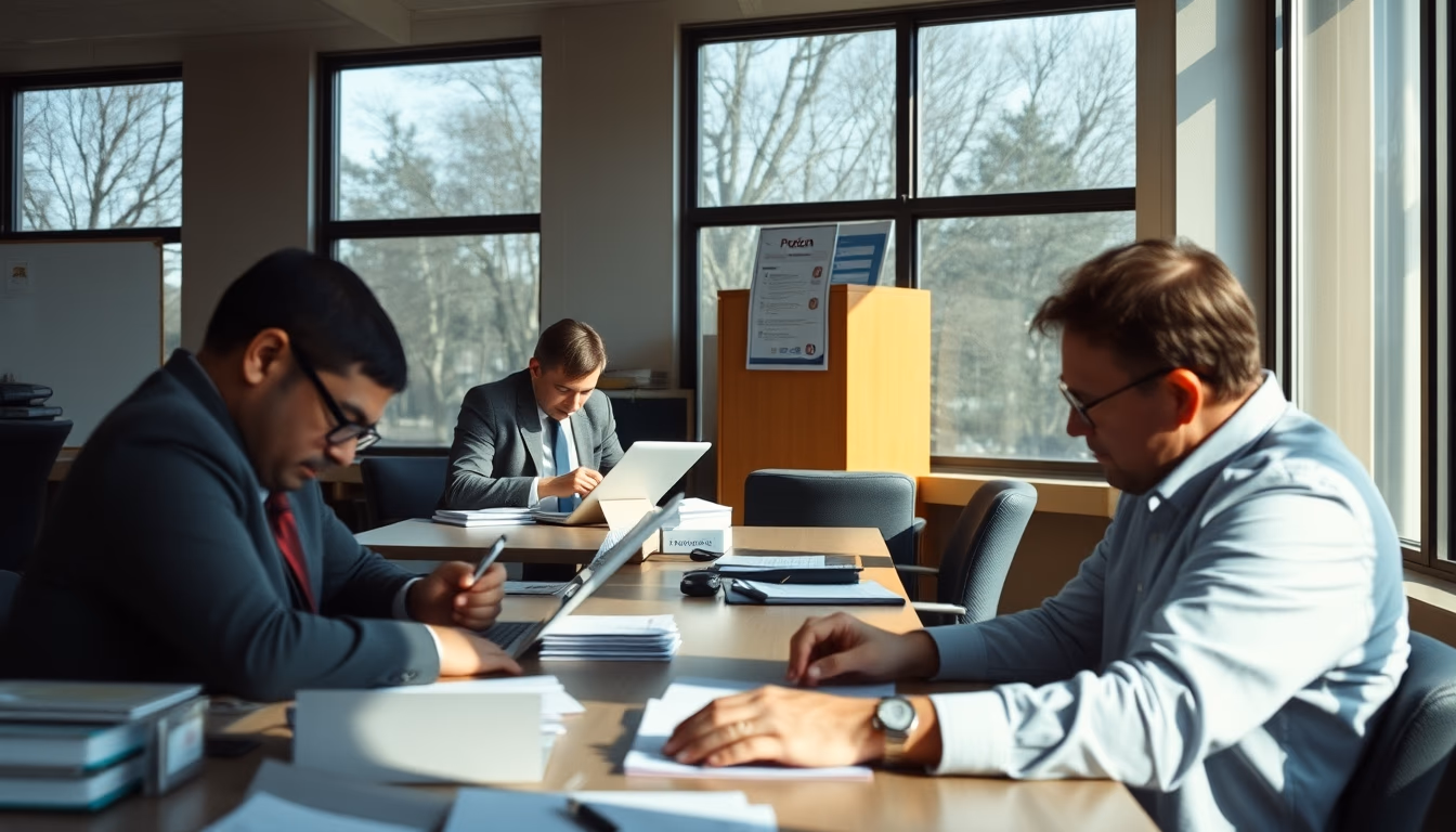 consumer protection office with citizens filing complaints in editorial style