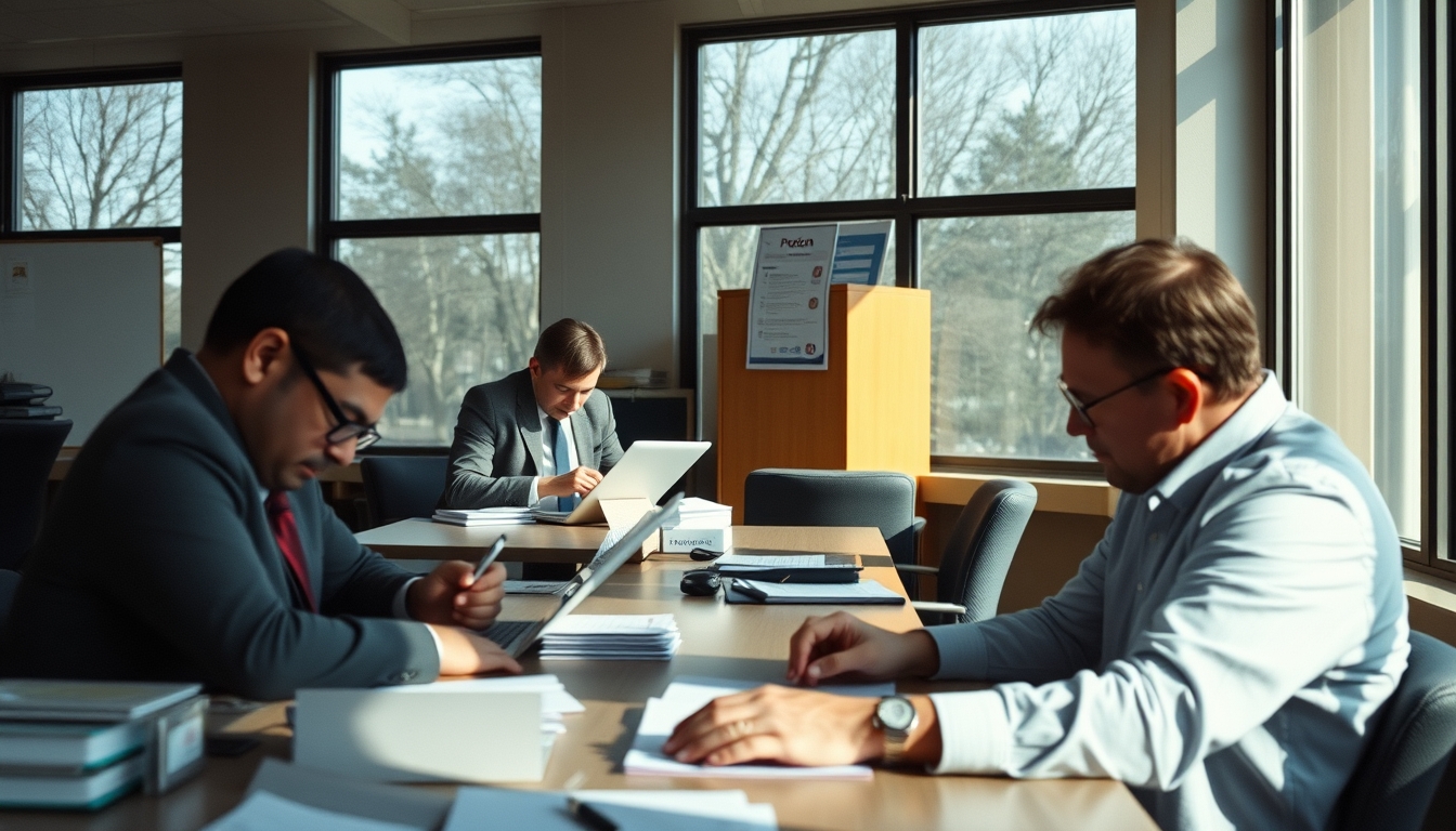 Procon office with citizens filing complaints em estilo editorial