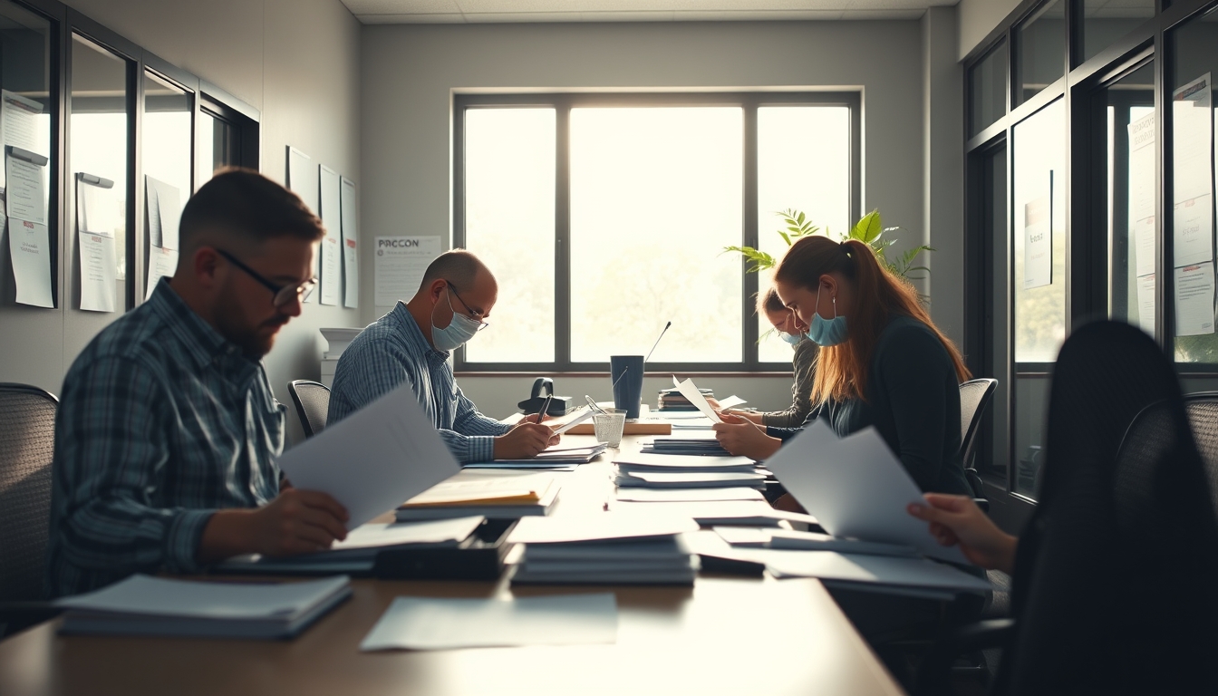 Procon office with citizens filing complaints em estilo editorial