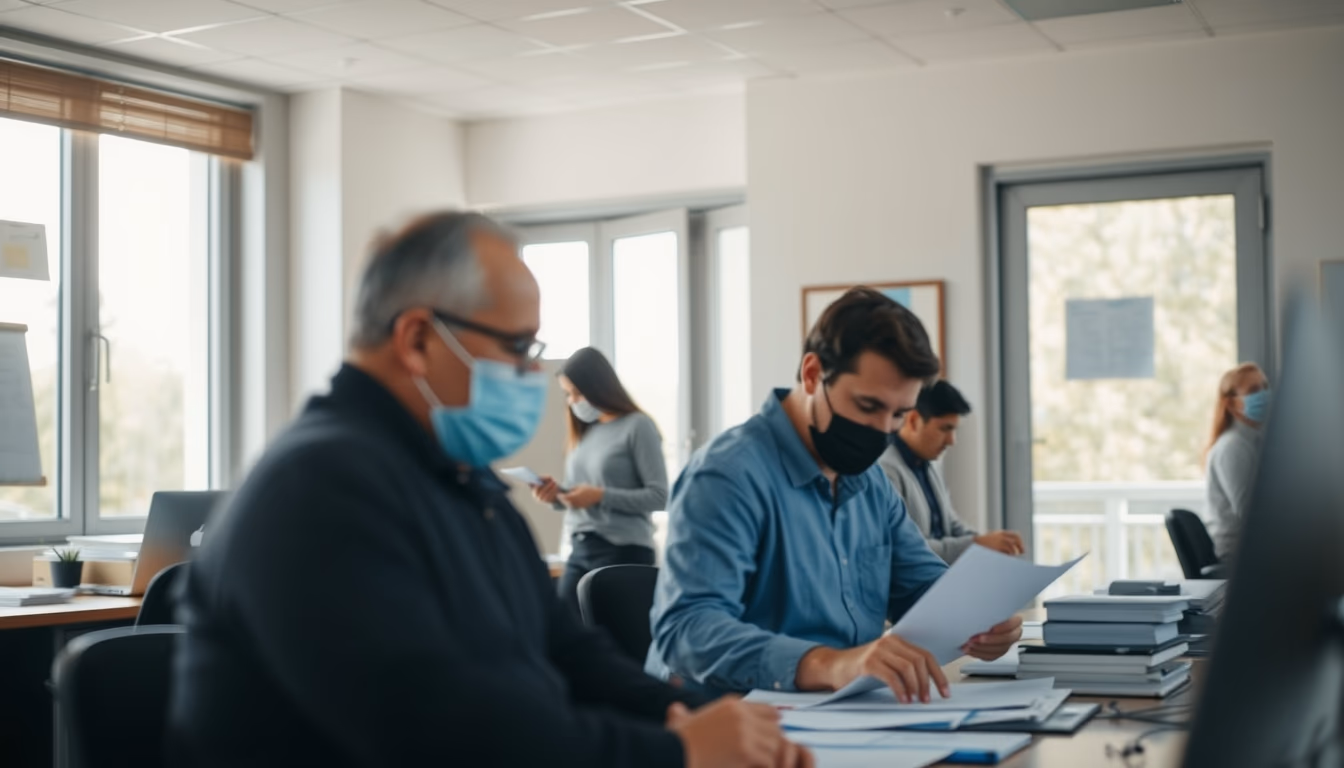 consumer protection office with citizens filing complaints in editorial style