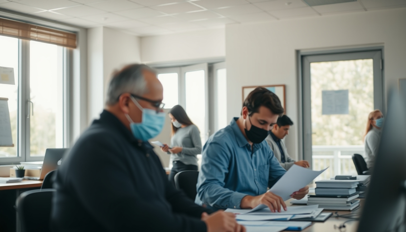 Procon office with citizens filing complaints em estilo editorial