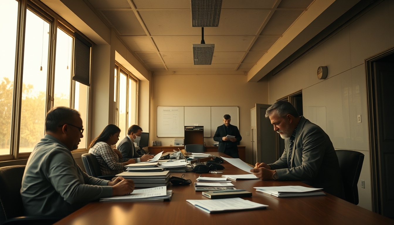 Procon office with citizens filing complaints em estilo editorial