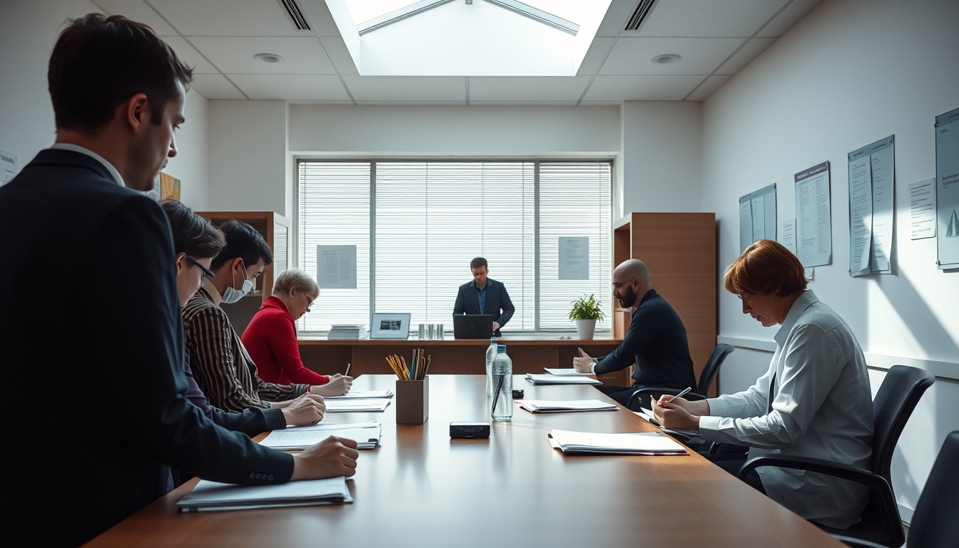 Procon office with citizens filing complaints em estilo editorial