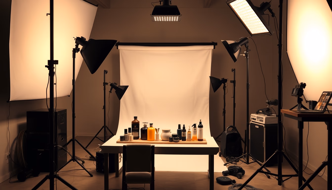 Product photography studio setup em estilo editorial
