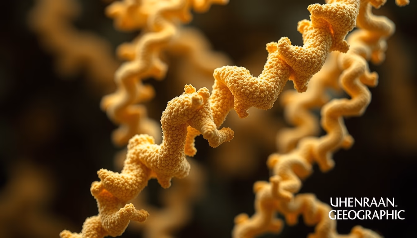 protein structure 3d in editorial style