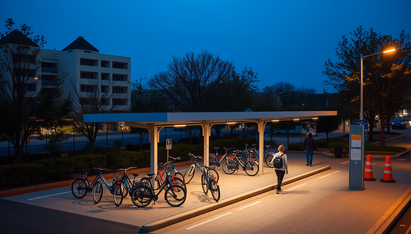 public bike station in editorial style