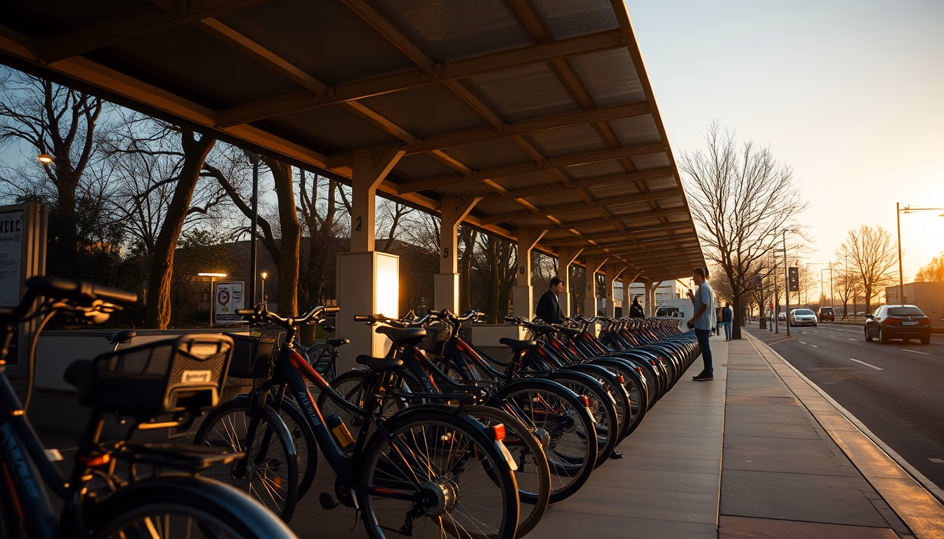 public bike station in editorial style