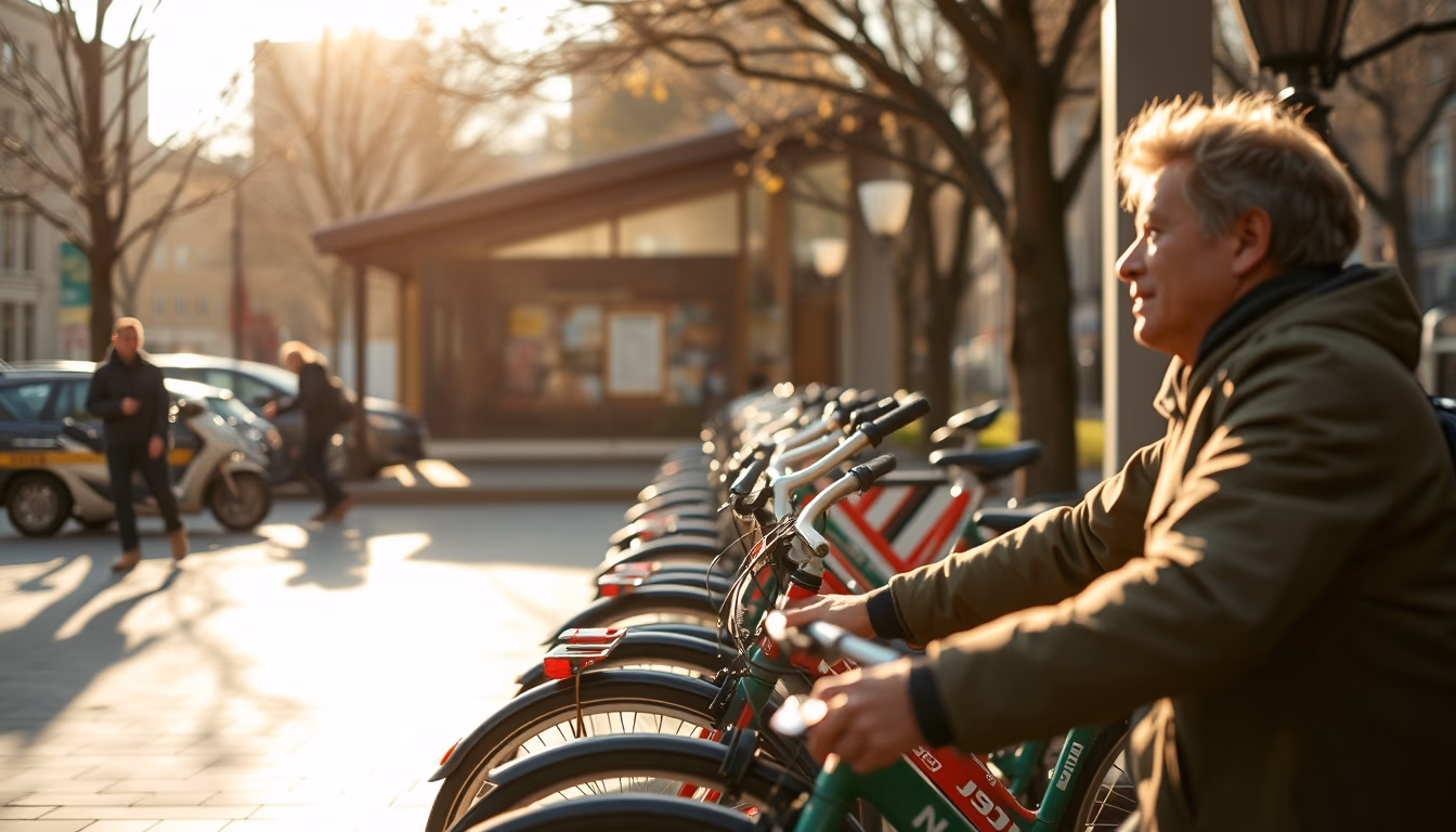 public bike station in editorial style