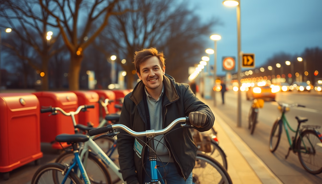 public bike station in editorial style