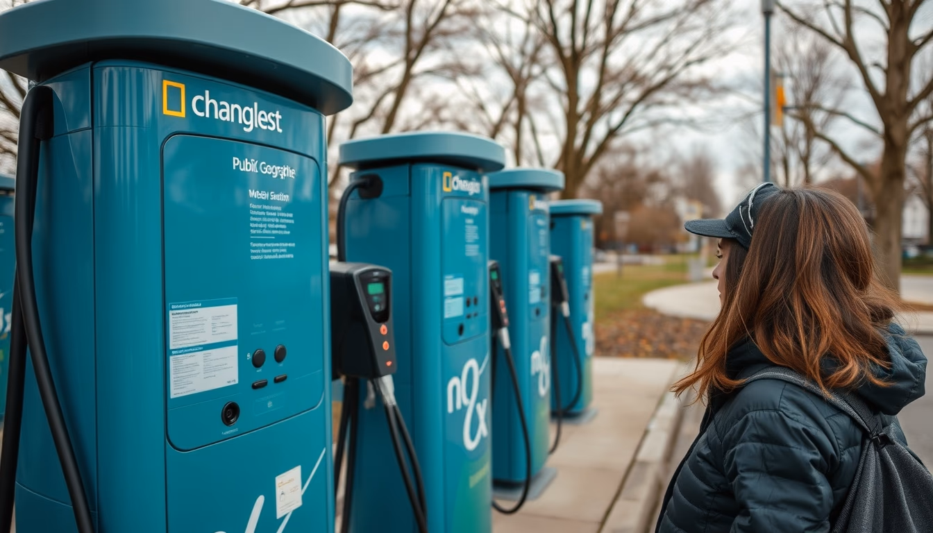 public charging station in editorial style