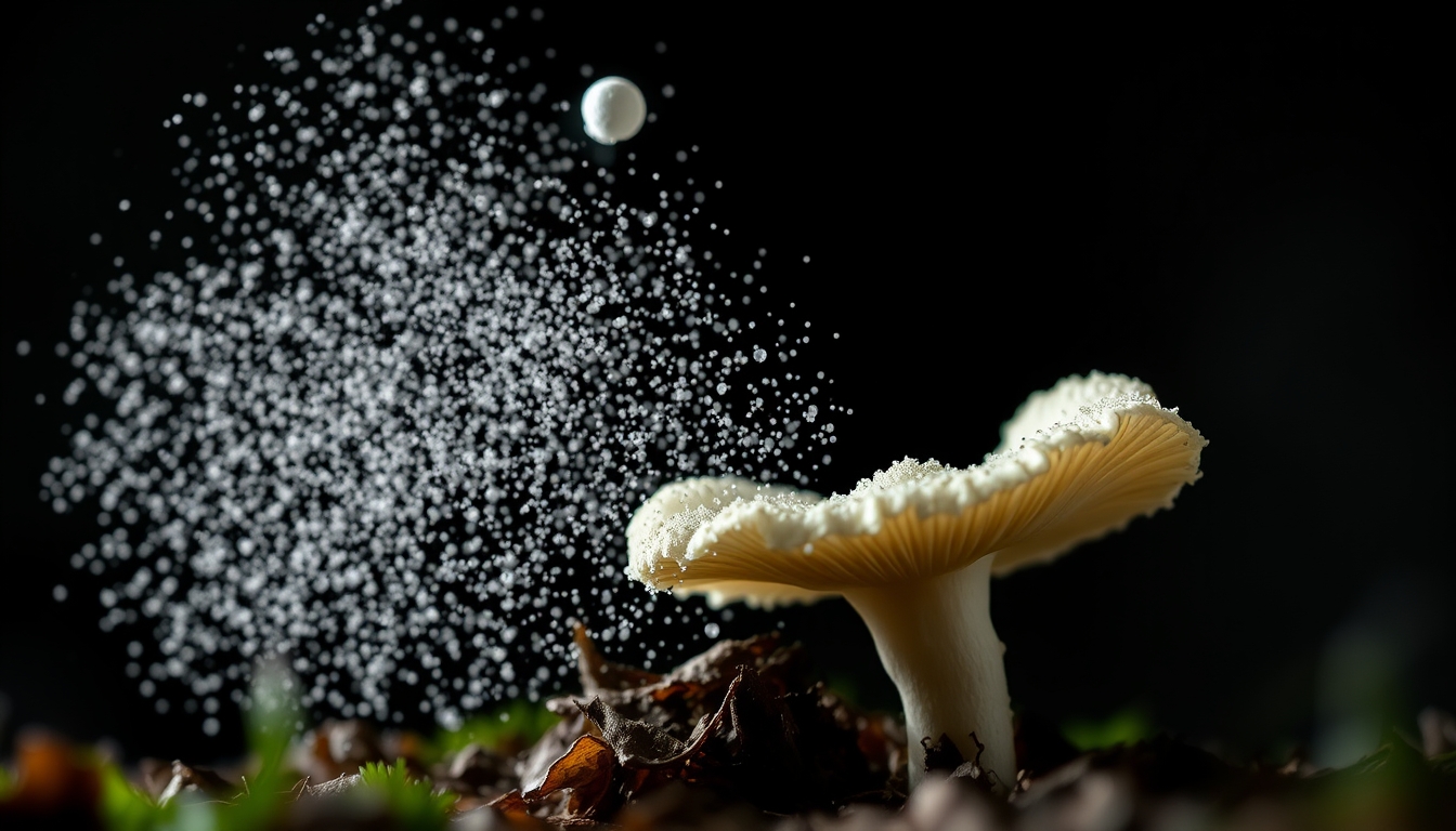 Puffball spore release em estilo editorial