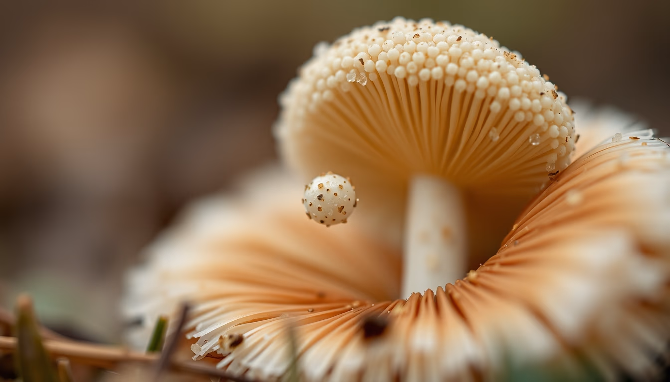 puffball spore release in editorial style