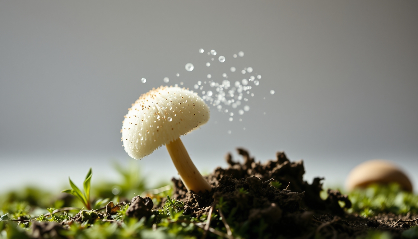 Puffball spore release em estilo editorial