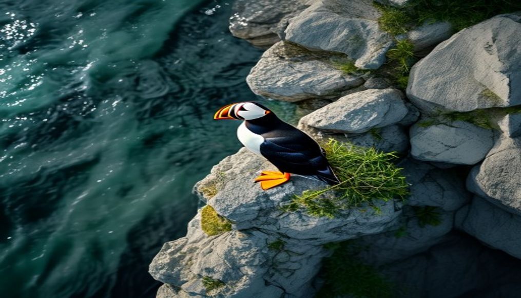 puffin nesting cliff in editorial style