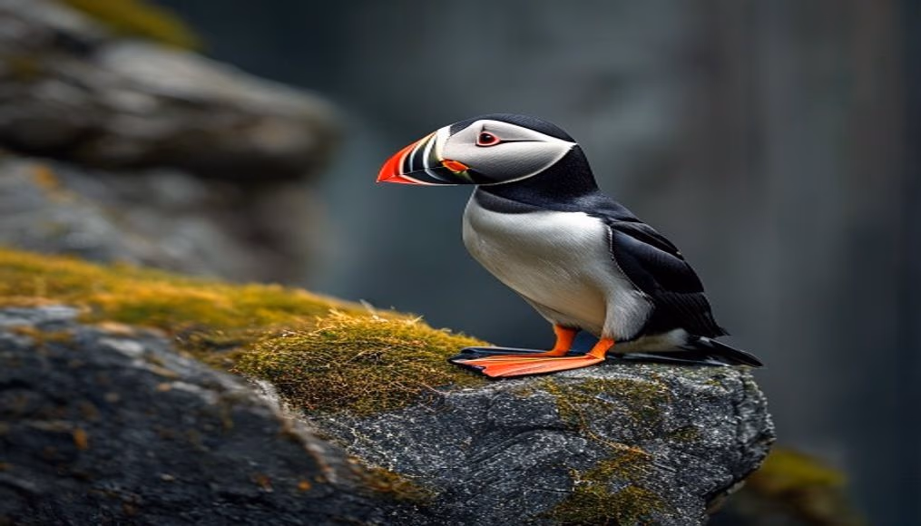 puffin nesting cliff in editorial style