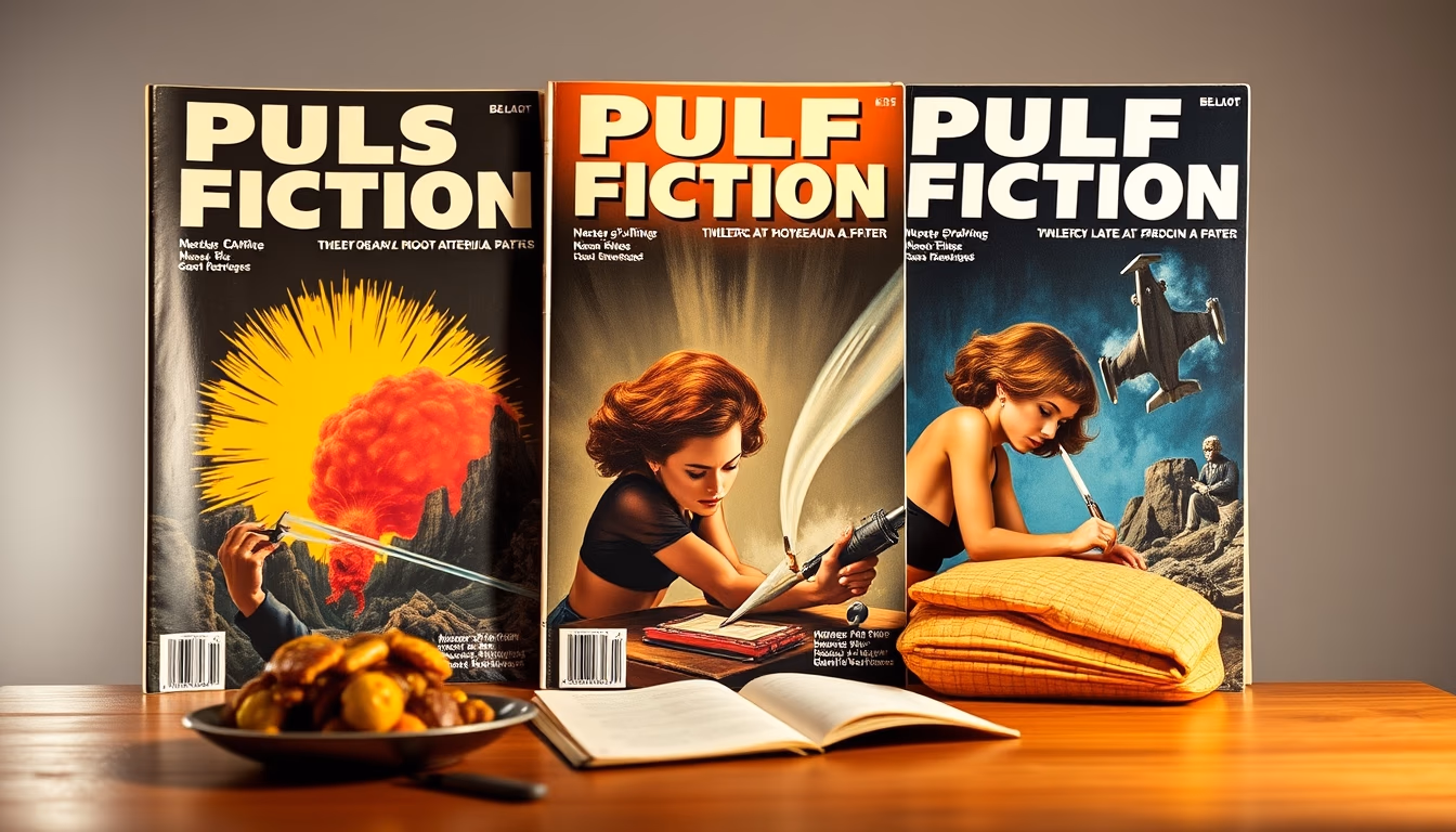 pulp fiction covers in editorial style