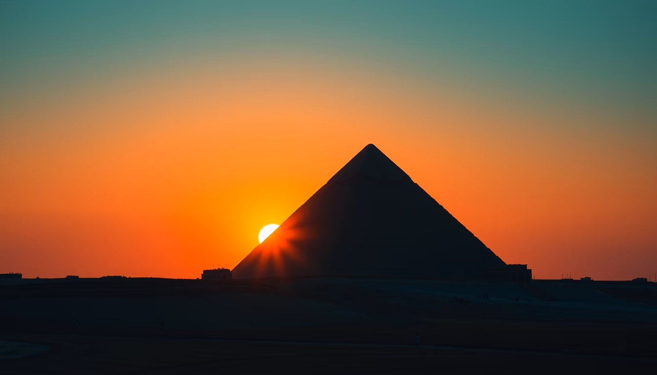 pyramid of giza sunset silhouette in editorial style