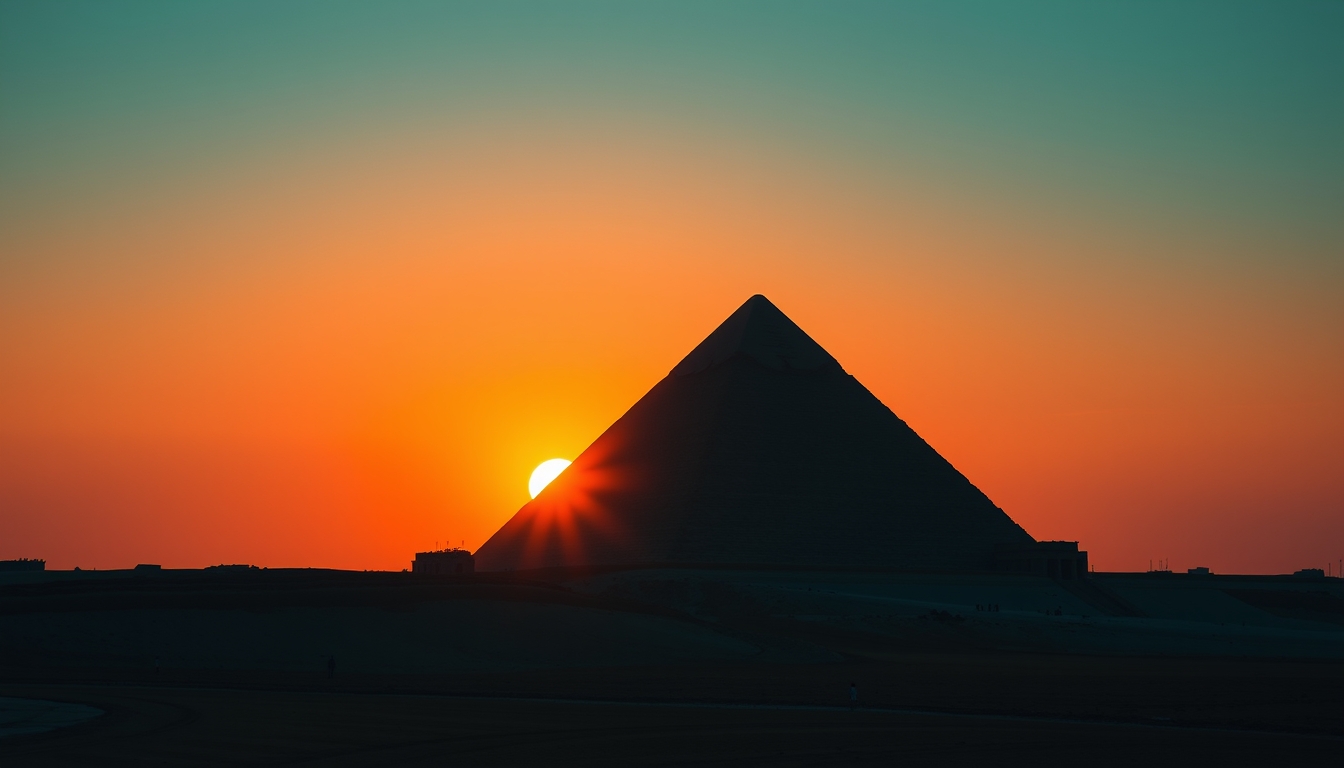 pyramid of giza sunset silhouette in editorial style