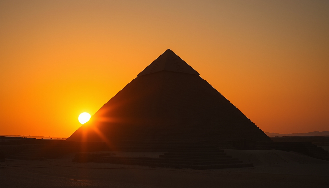 pyramid of giza sunset silhouette in editorial style