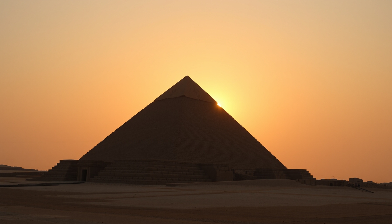 pyramid of giza sunset silhouette in editorial style