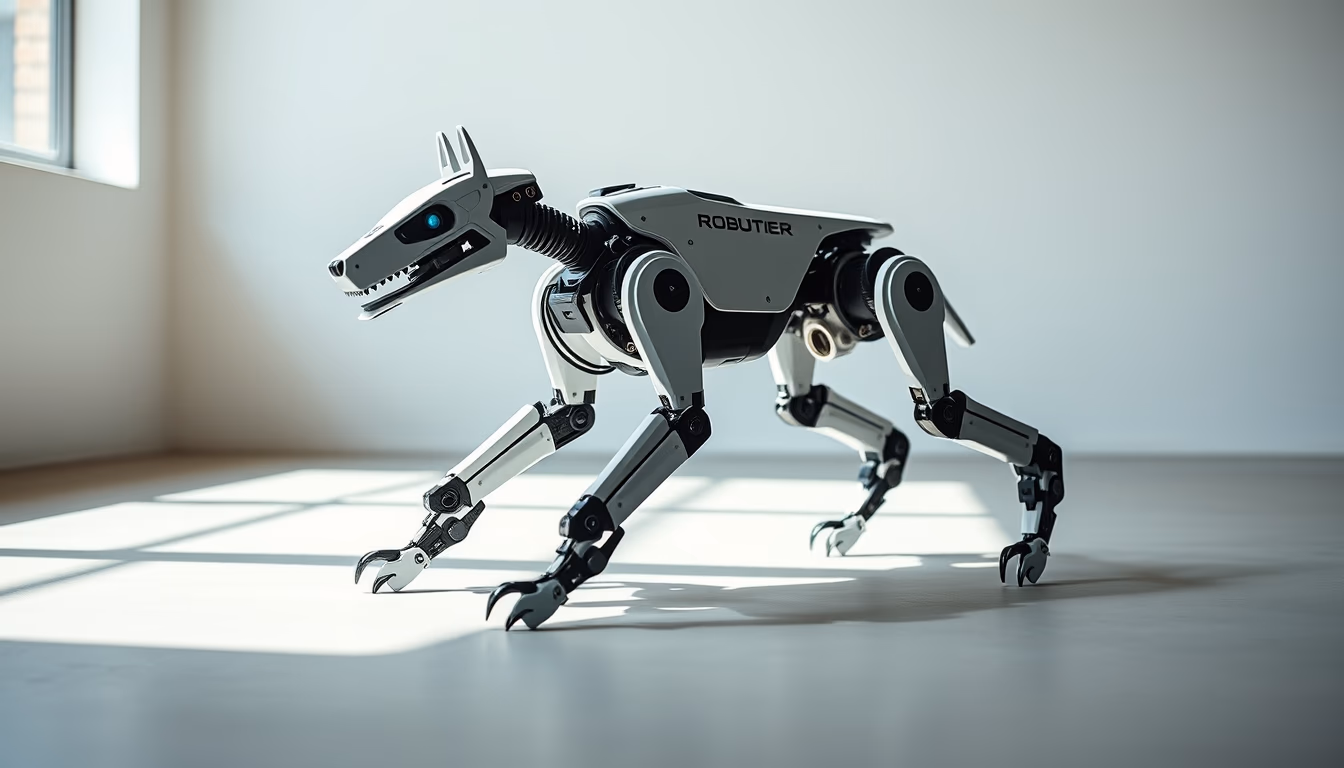 Quadruped robot dog em estilo editorial