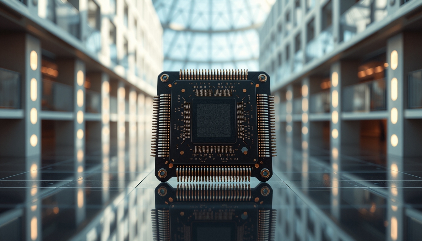 quantum computer chip in editorial style