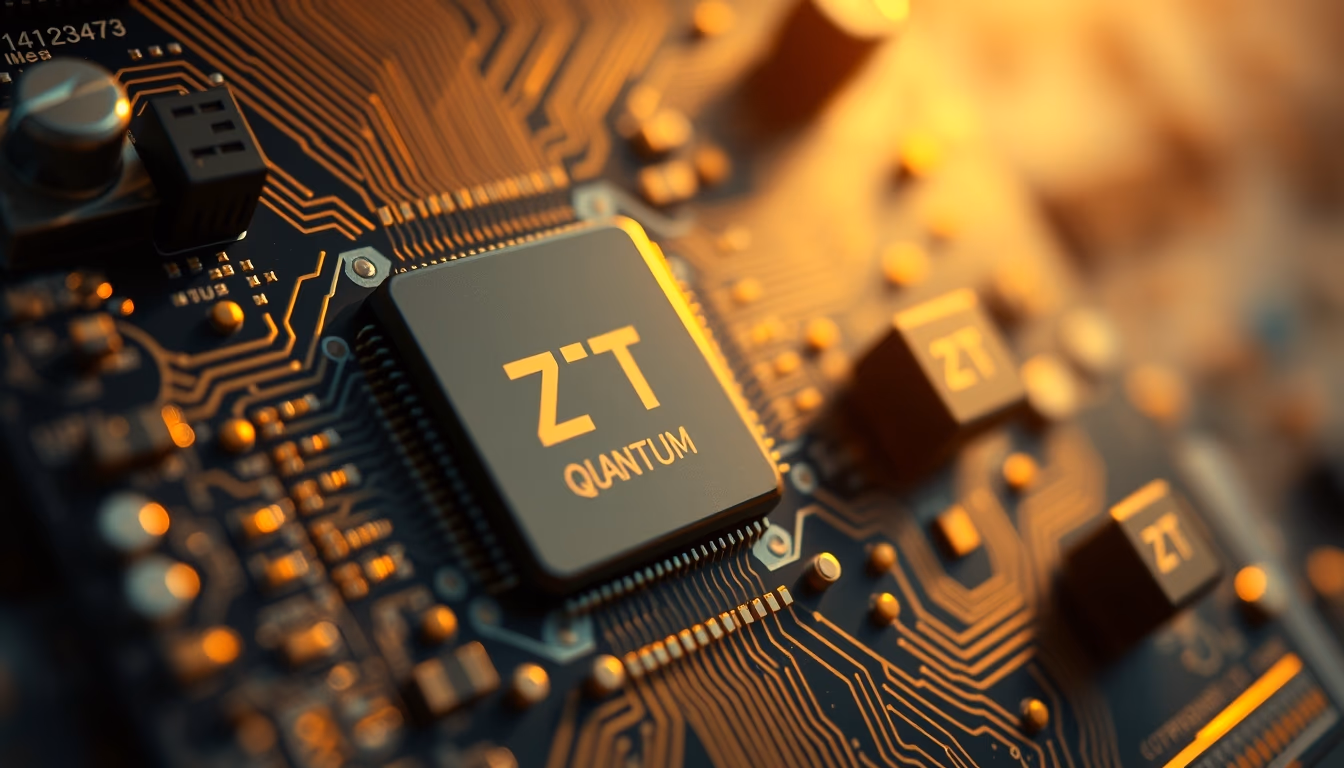 quantum computer chip detail in editorial style