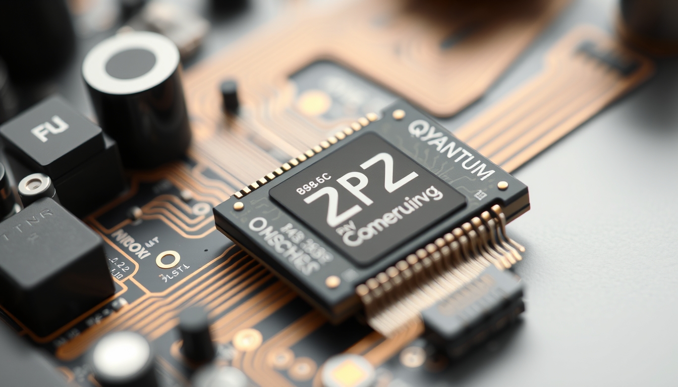 quantum computer chip detail in editorial style