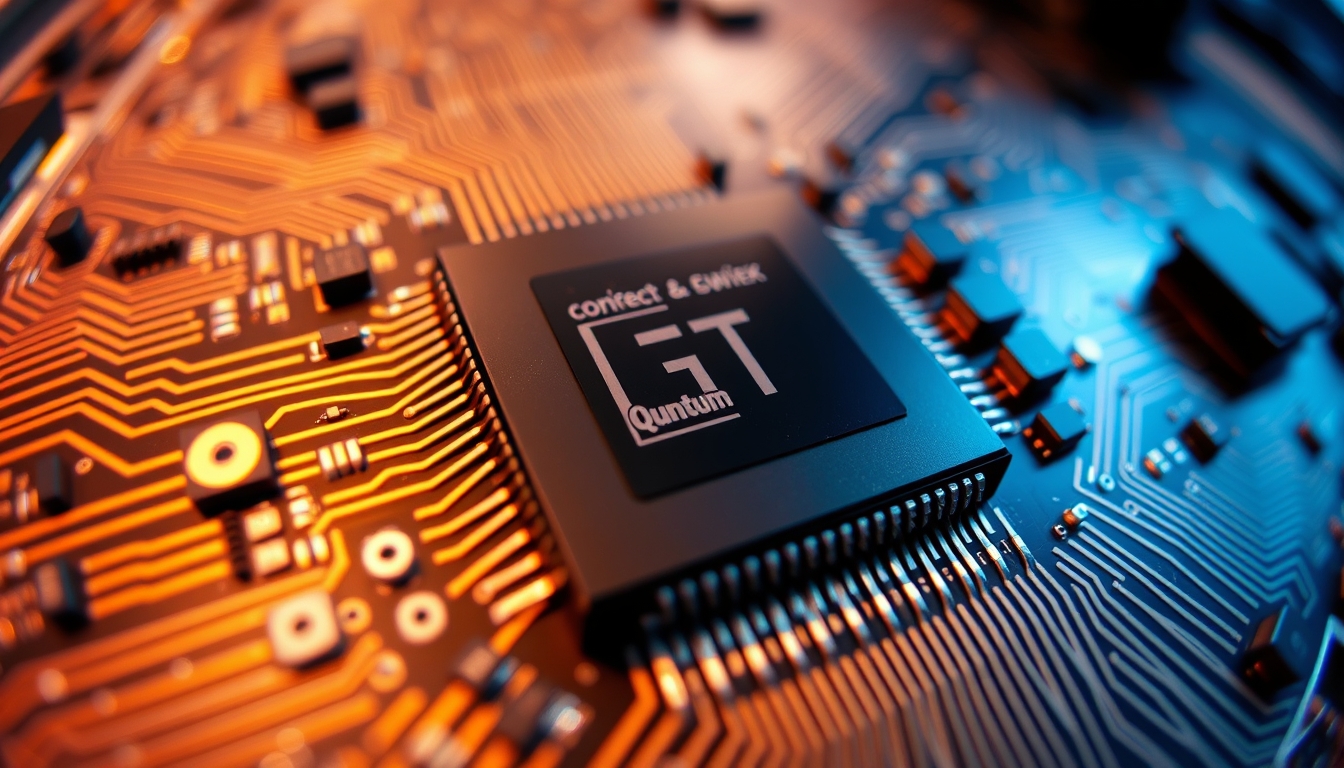 quantum computer chip detail in editorial style