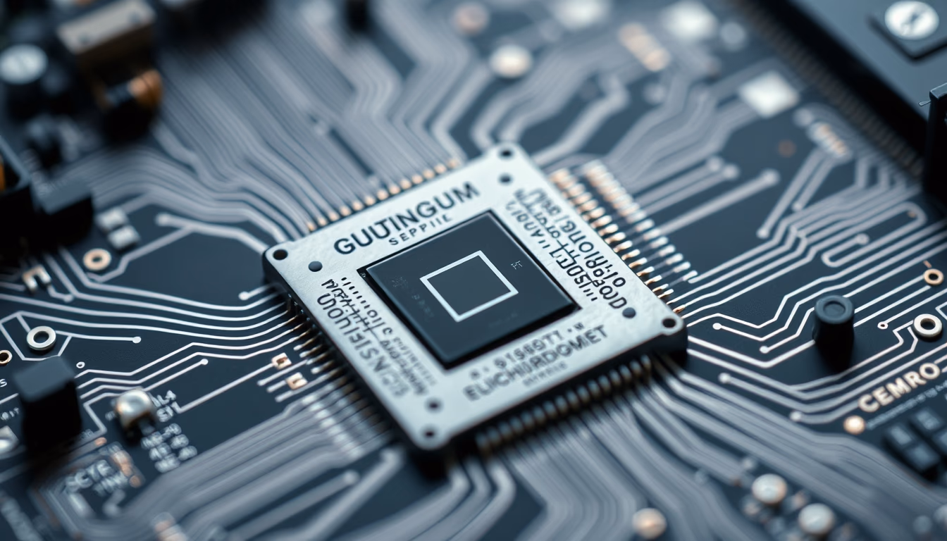 quantum computer chip detail in editorial style