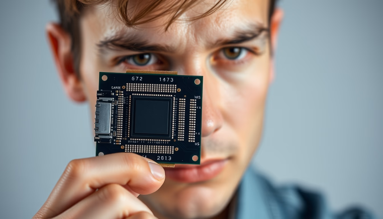 quantum computer chip detail in editorial style