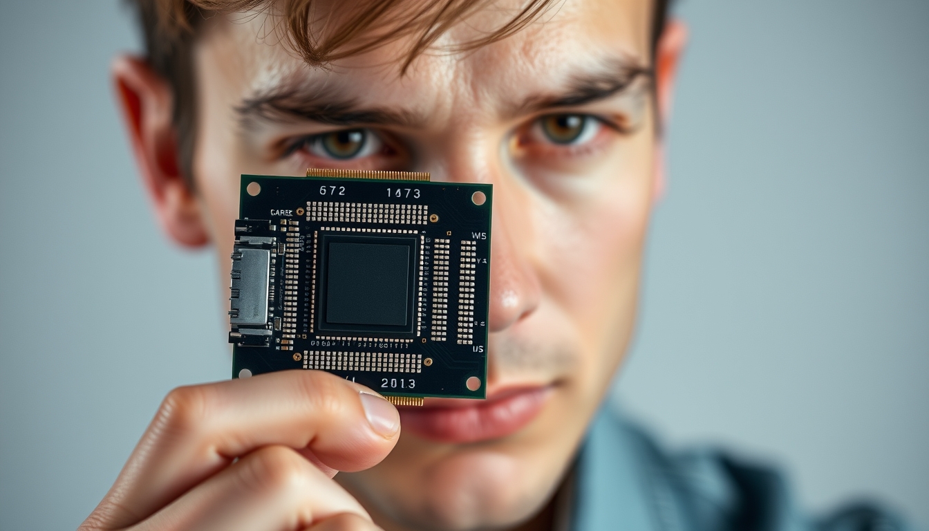 quantum computer chip detail in editorial style