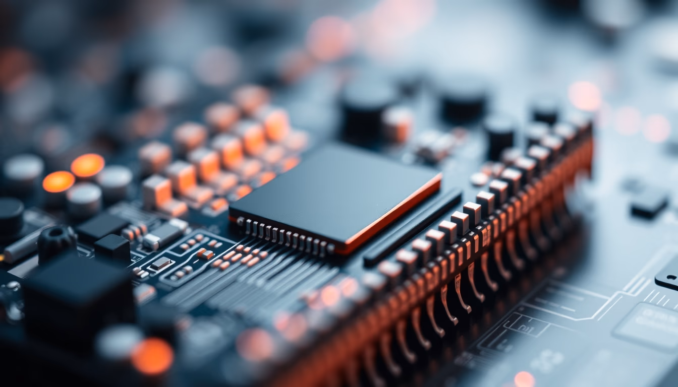 quantum computer chip detail in editorial style