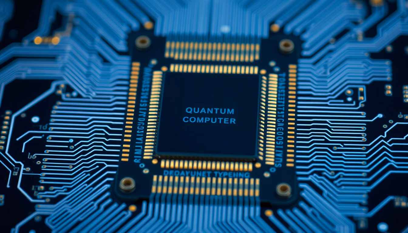 quantum computer chip in editorial style