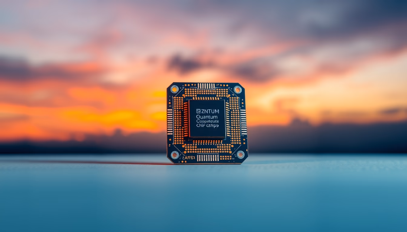 quantum computer chip in editorial style