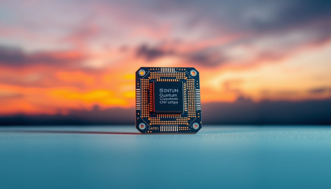 quantum computer chip in editorial style