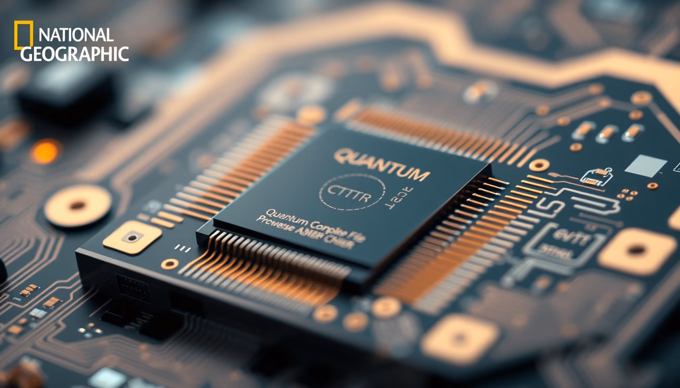 quantum computer chip in editorial style