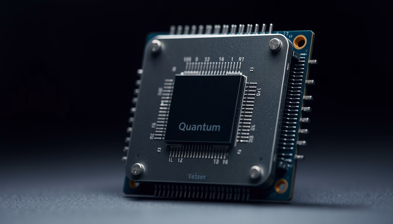 quantum computer chip in editorial style