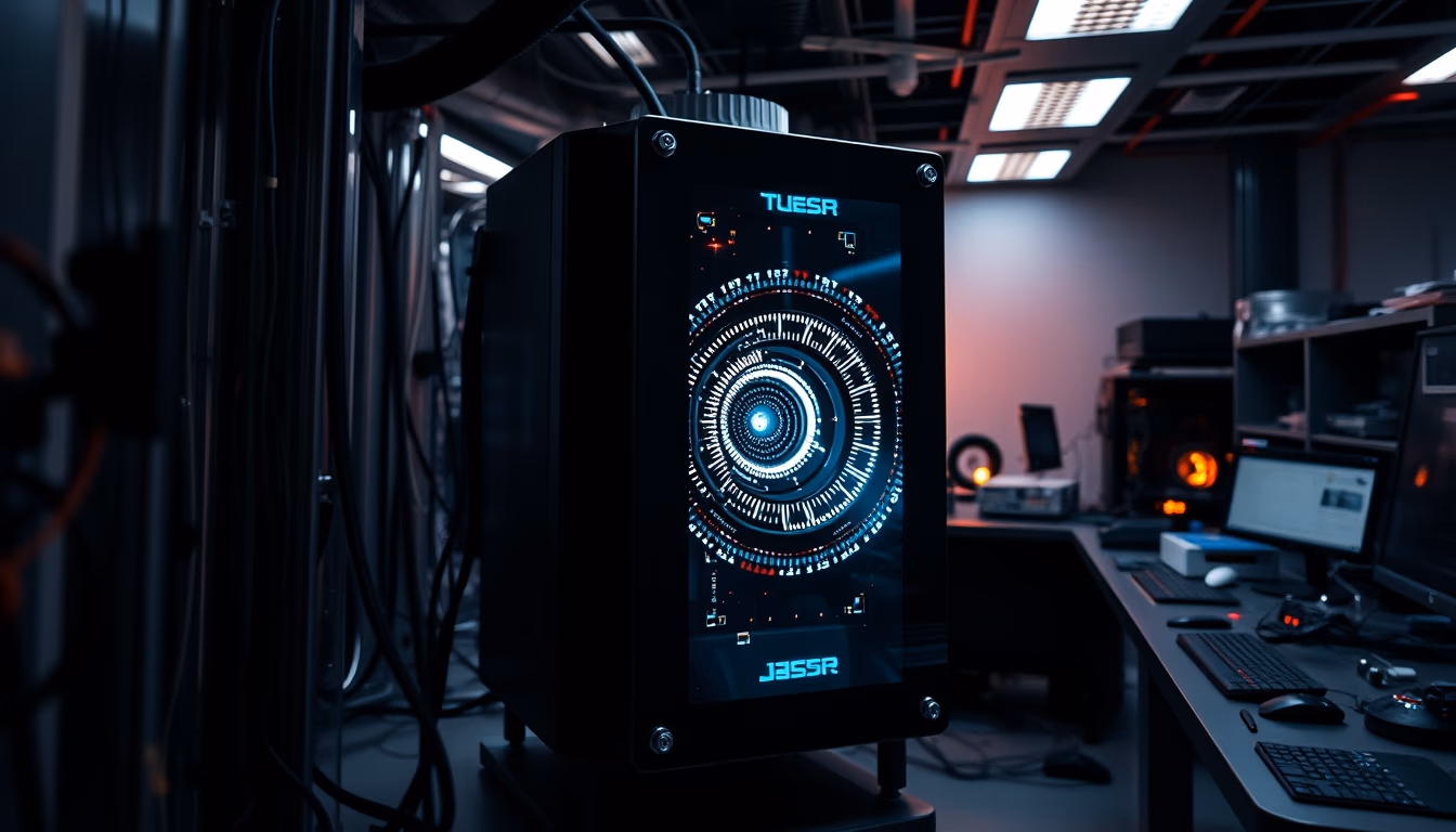 Quantum computer in research lab em estilo editorial