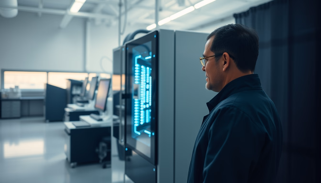 Quantum computer in research lab em estilo editorial