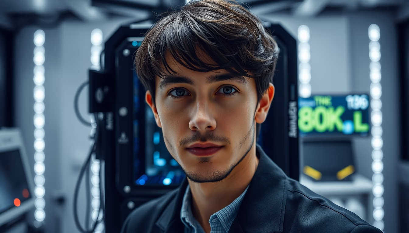 Quantum computer in research lab em estilo editorial